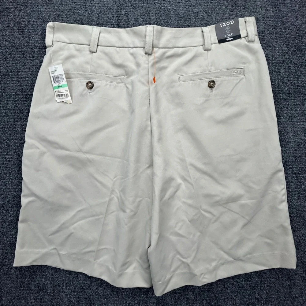 IZOD Golf Shorts Mens 34W Tan Khaki Swingflex Performance Pleated Front